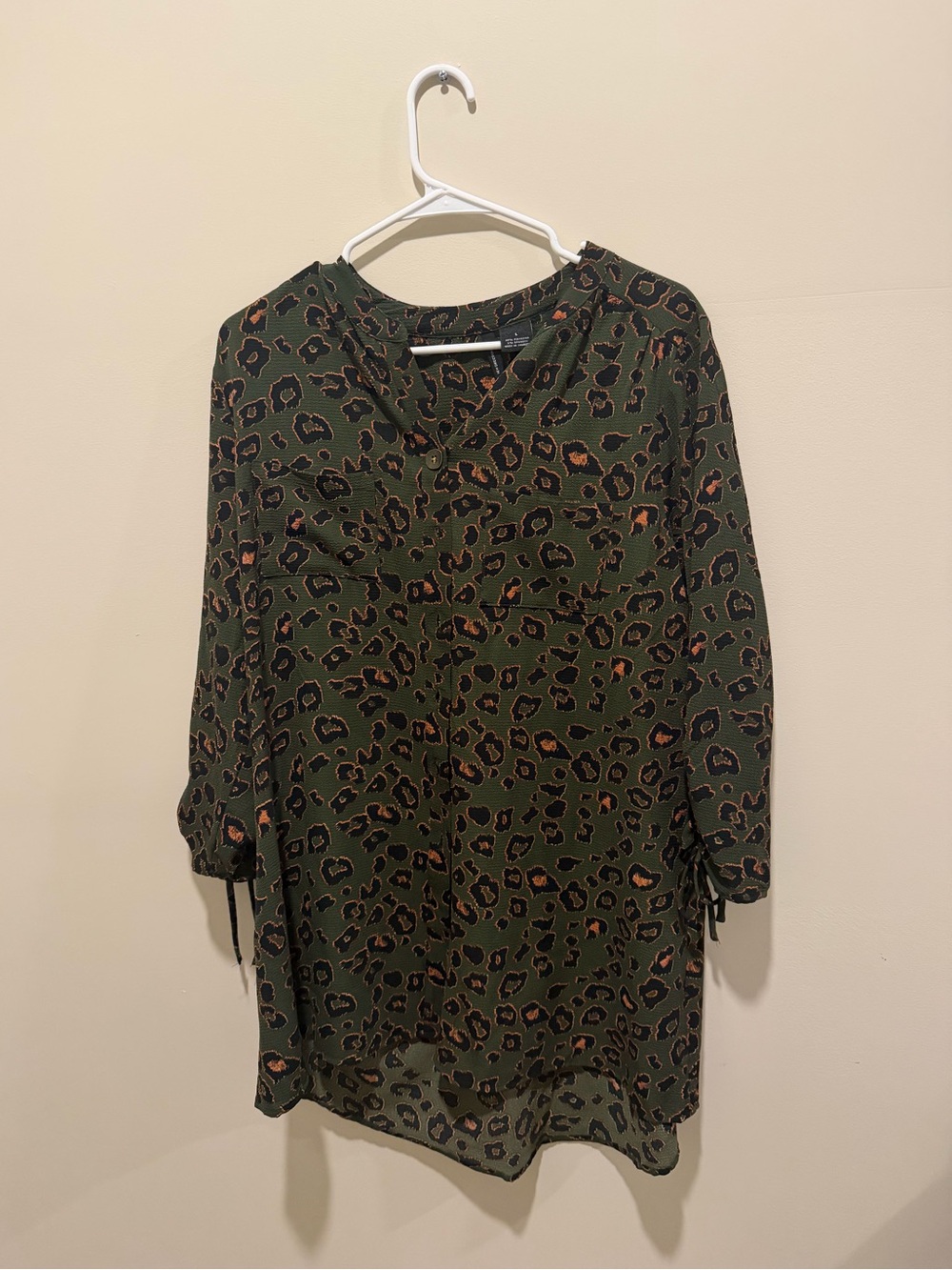 new directions Olive Green Leopard Print Long Sleeve Tunic